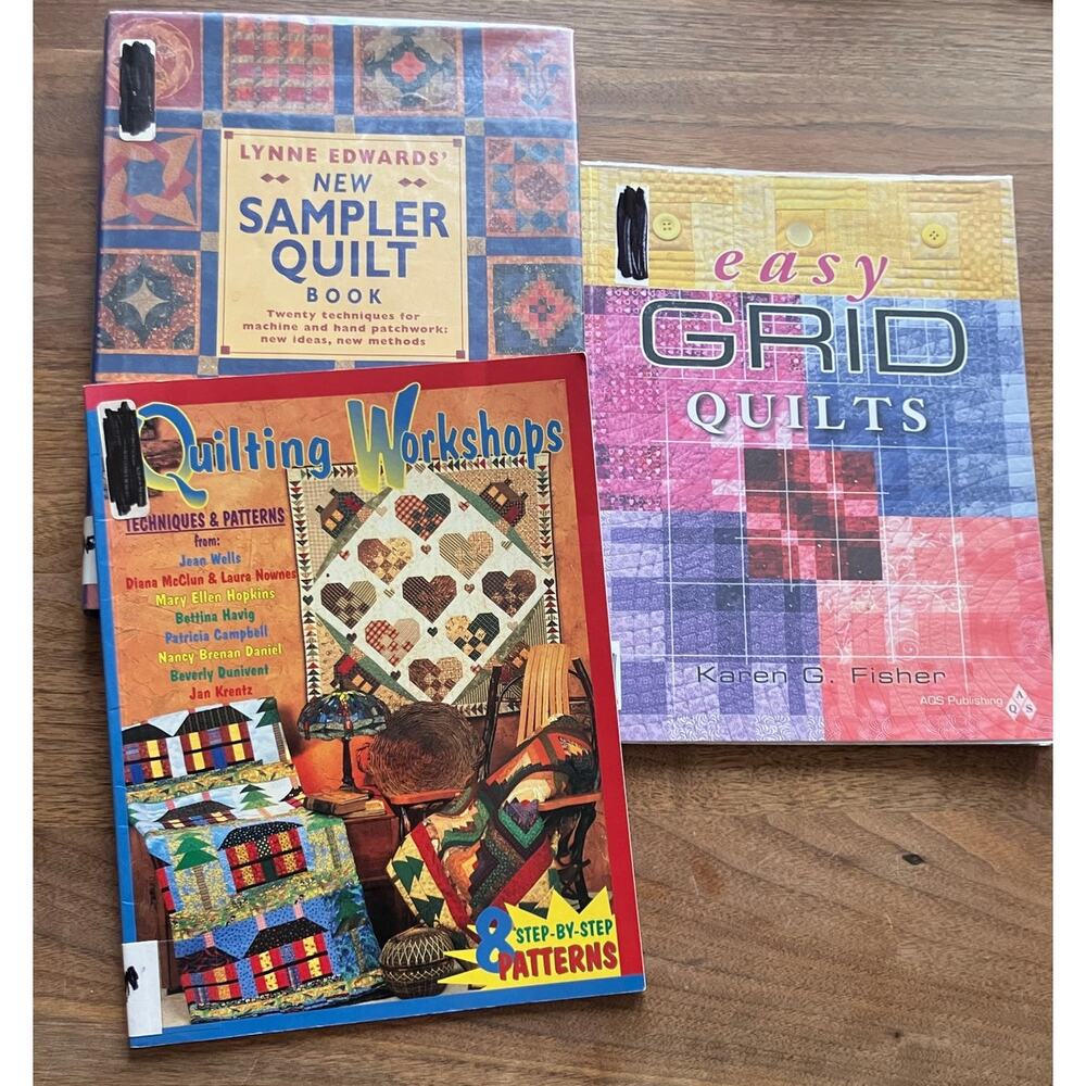 Lot of 3 Quilting Books EX-Library | Sampler, Grid Quilts,‎ Quilting Workshop